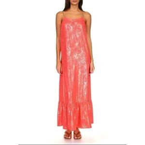 Michael Michael Kors Metallic Chain Strap Sangria Maxi Dress Coral Lined Small